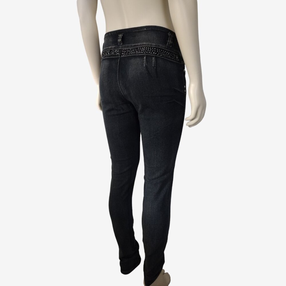 Vintage 2000s Low Rise Stretch Denim Distressed Jeweled Skinny Jeans - Picture 5 of 12